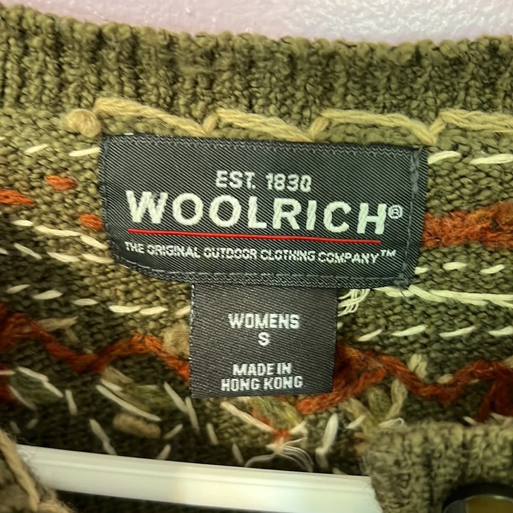 Woolrich Green Wool Embroidered Cardigan Sweater - Picture 2 of 13